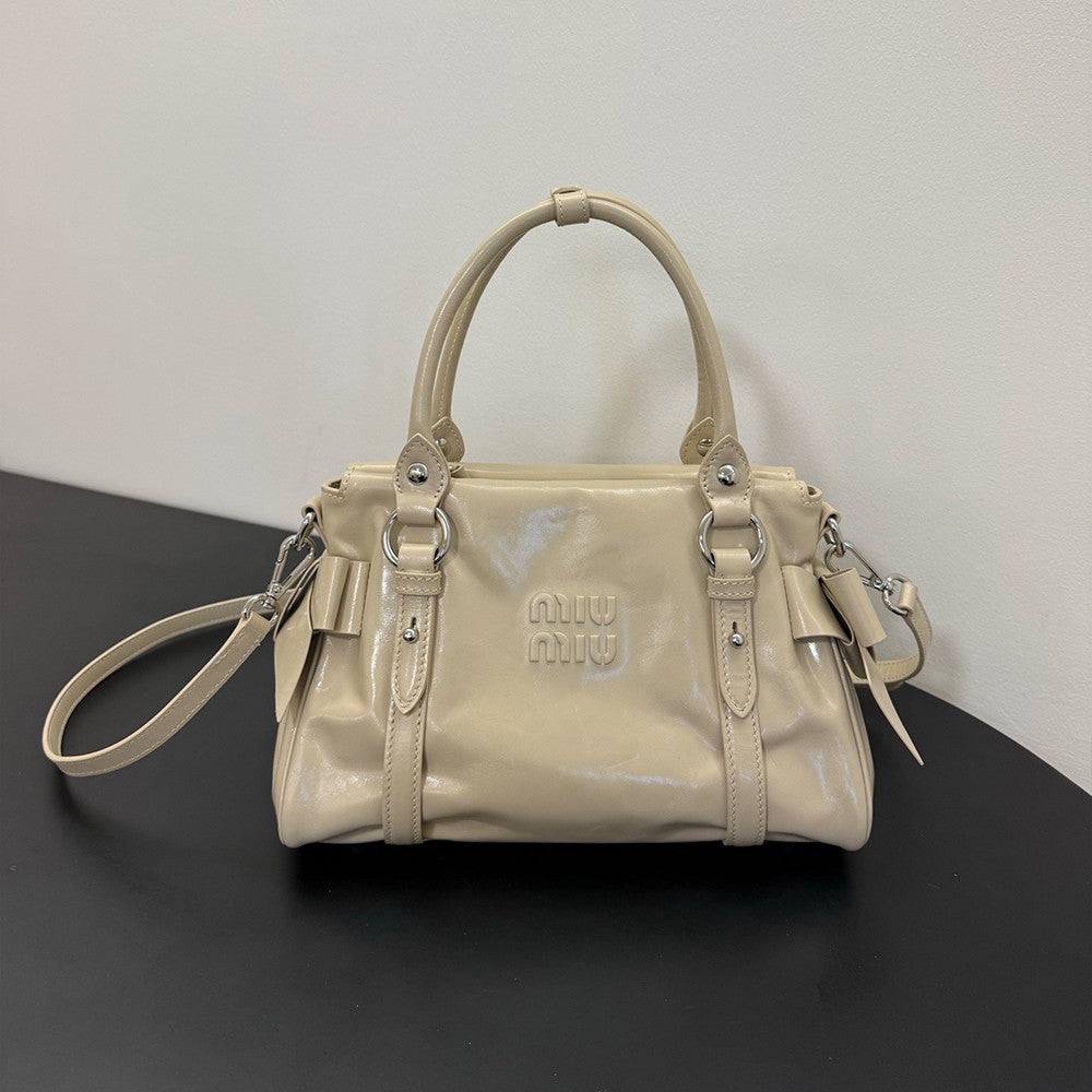 MiuMiu Women's Bow Motorcycle Bag Fashion Trend Handbag Leather Buckle Logo Letter Crossbody Bag Bags #82586A
