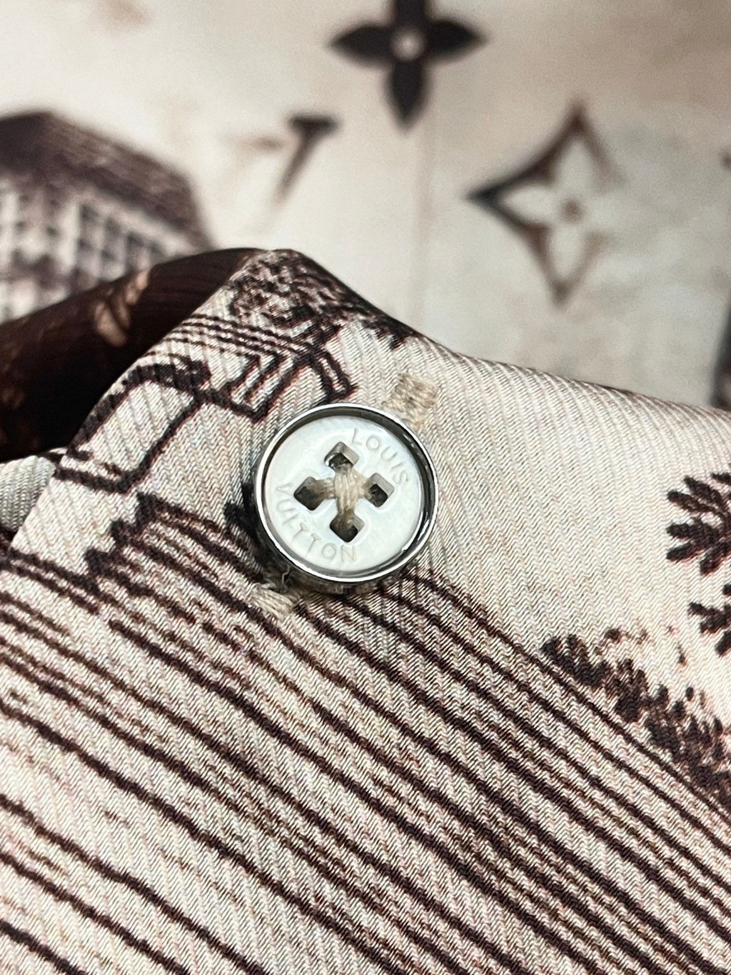 Louis Vuitton Men's Spring. Summer And Fall Logo Full Print Lapel Solid Color Long Sleeve Silk Shirt #71833