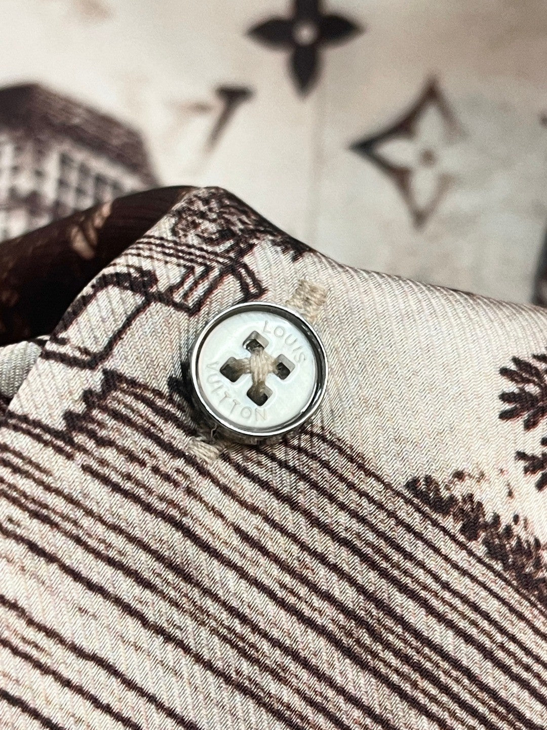 Louis Vuitton Men's Spring. Summer And Fall Logo Full Print Lapel Solid Color Long Sleeve Silk Shirt #71833