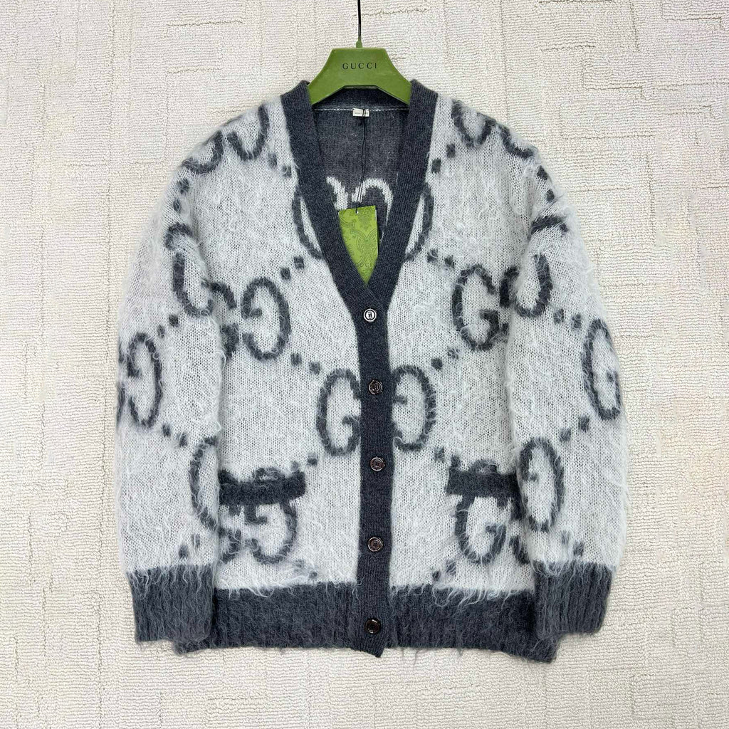 Gucci  Men's And Women's Fall/Winter Fashion Casual V-Neck Single Button Logo Classic Print Mohair Knit Cardigan #79418