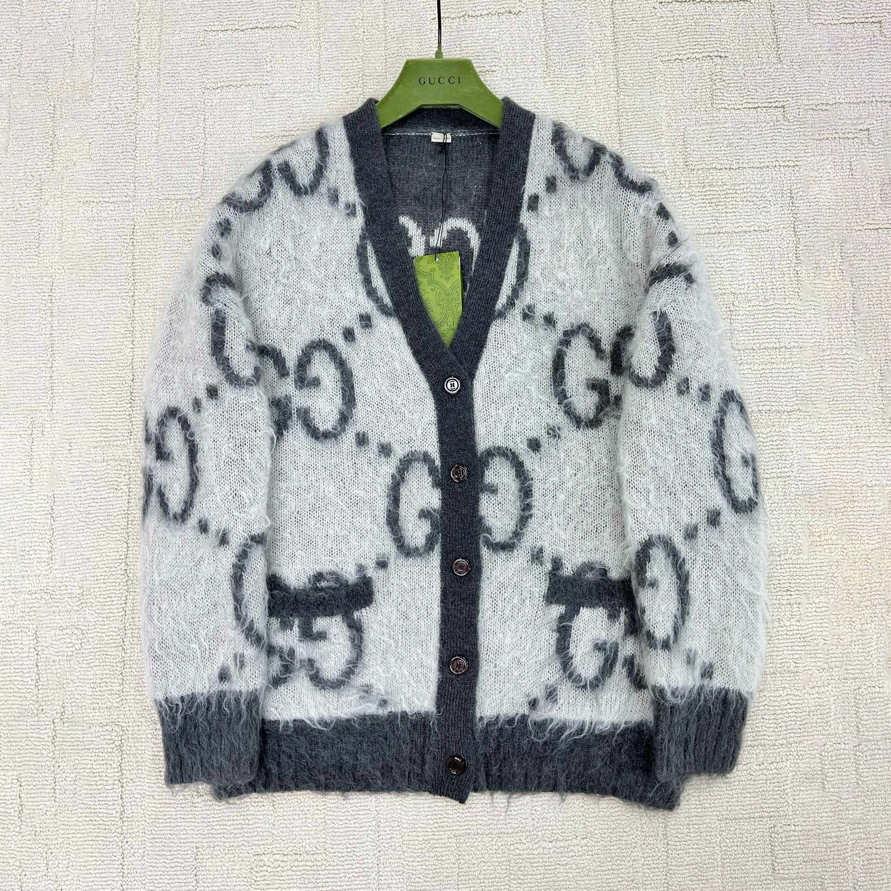 Gucci  Men's And Women's Fall/Winter Fashion Casual V-Neck Single Button Logo Classic Print Mohair Knit Cardigan #79418