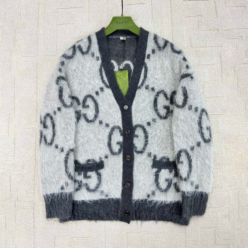 Gucci  Men's And Women's Fall/Winter Fashion Casual V-Neck Single Button Logo Classic Print Mohair Knit Cardigan #79418