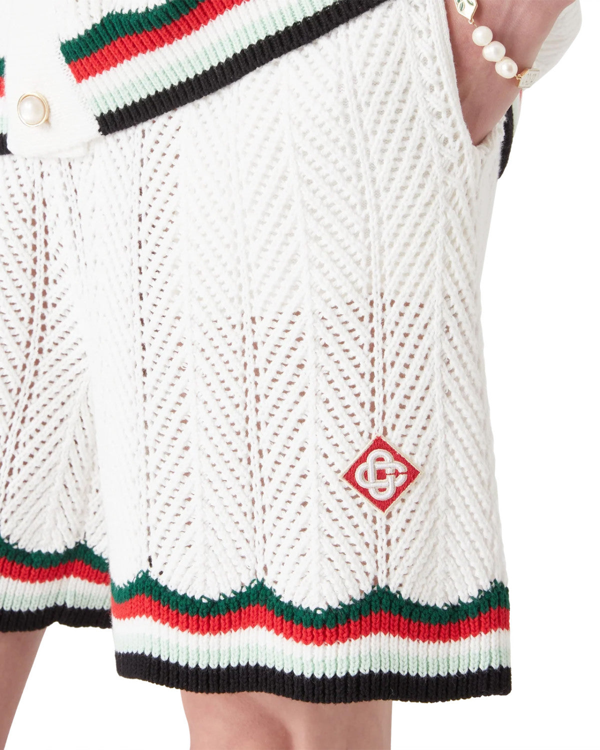Casablanca Men's Summer Casual Solid Color Cotton Cloud Embroidery Knitted Sweater Shirt Logo Embroidery Striped Short Sleeve Shorts Set #78234