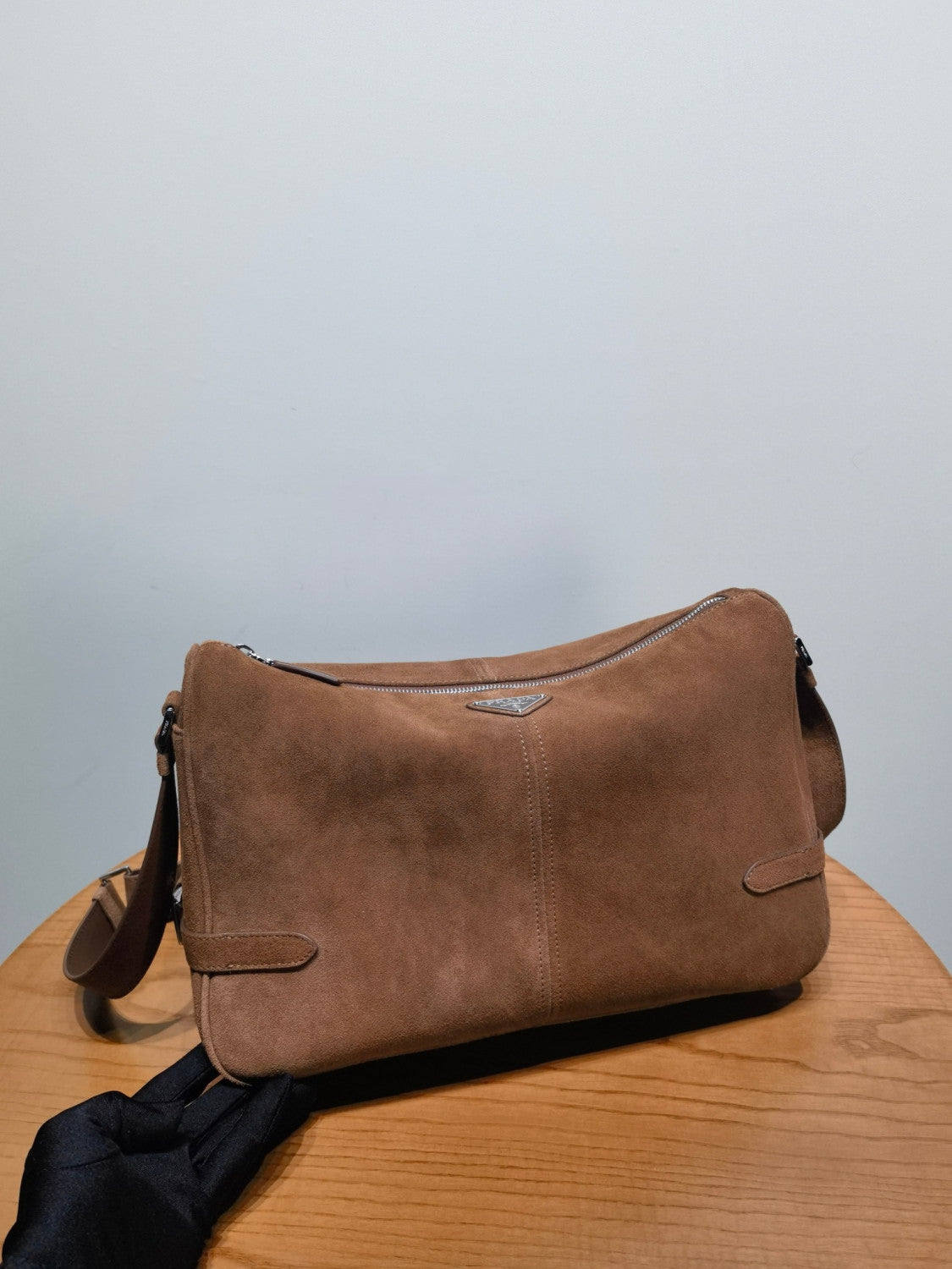 Prada triangular enamel logo nameplate Leather Shoulder Bag #82448A