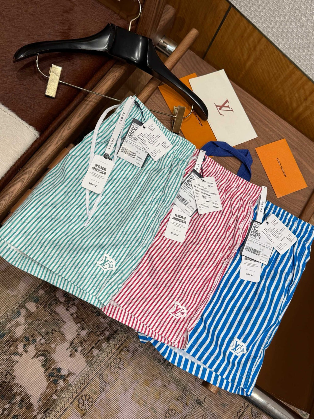 Louis Vuitton Men's Summer Solid Colour Striped Print Casual Drawstring Beach Shorts #77411