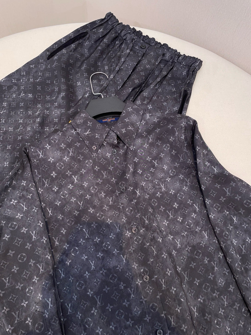 Louis Vuitton Women's Summer Letter Printed Single Breasted Long Sleeve Shirt Lace Up Casual Pants Set Suit #75558