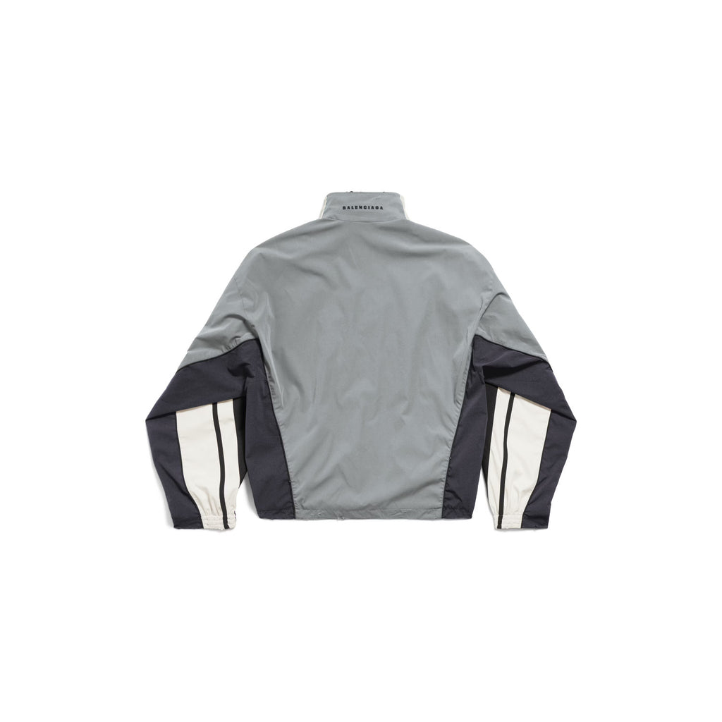 Balenciaga Men's Faded Black 50/50 Tracksuit Jacket Spring/Fall Zipper Long-Sleeve Outerwear Casual Patchwork Stretch Relaxed-Fit Sweatpants #81565
