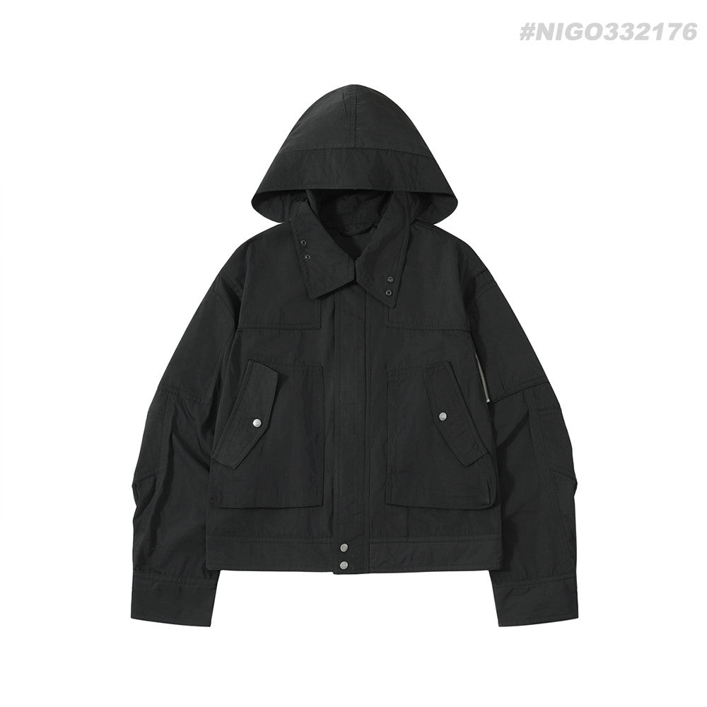 DRIES VAN NOTEEN Men's Fall/Winter Waterproof Coating Anti-static Quilted Cotton Sandwich Hooded Zipper Bomber Long Sleeve Jacket Men's Black #332176