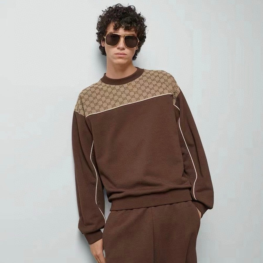 Gucci Men's Fall And Winter Logo Print Splicing Casual Cotton Round Neck Long Sleeved Sweater Drawstring Tie Drawstring Knit Sweatpants Pants Suit Set #72831
