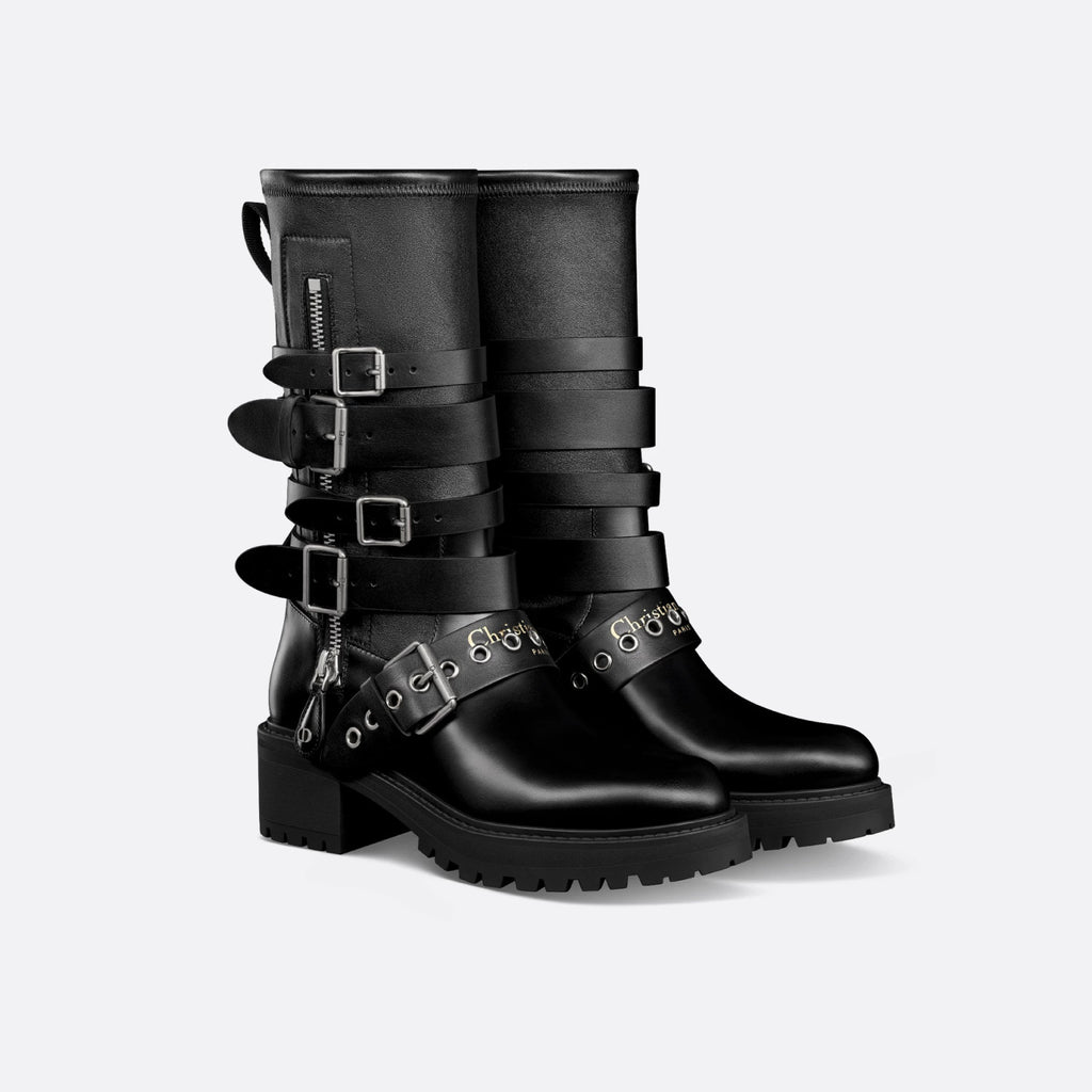 Dior D-Fight Women's Fall/Winter Fashion Classic Round-Toe Leather Ankle Boots with Chunky Heels Shoes #78764