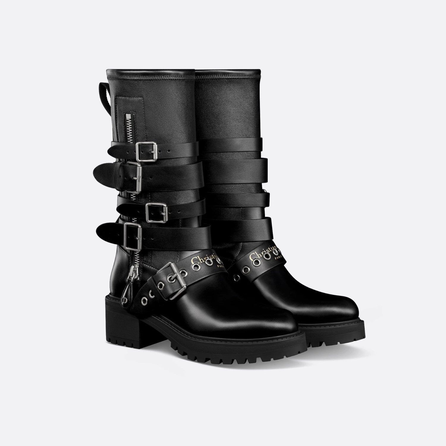 Dior D-Fight Women's Fall/Winter Fashion Classic Round-Toe Leather Ankle Boots with Chunky Heels Shoes #78764