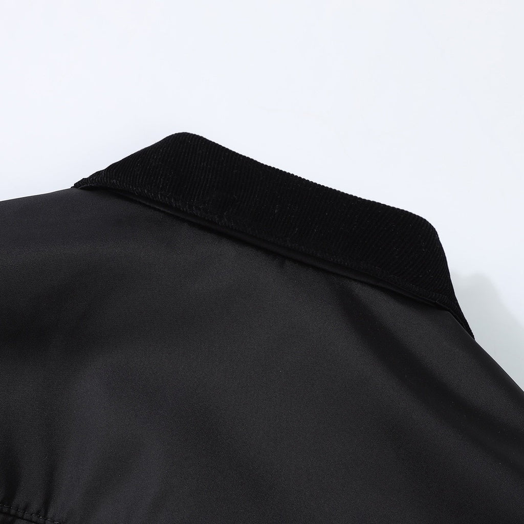 Prada Men's Fall And Winter Black Nylon With Corduroy Zipper Long Sleeved Jacket #73321