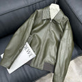 Bottega Veneta Men's Spring And Autumn Woven Lapel Zipper Solid Color Leather Long Sleeve Jacket Ngvp #1412
