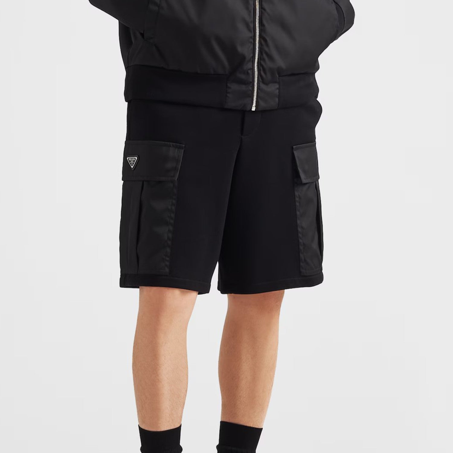 Prada Men's Summer Solid Color Re-Nylon Detail Cotton Fleece Bermuda Straight Casual Shorts #98714