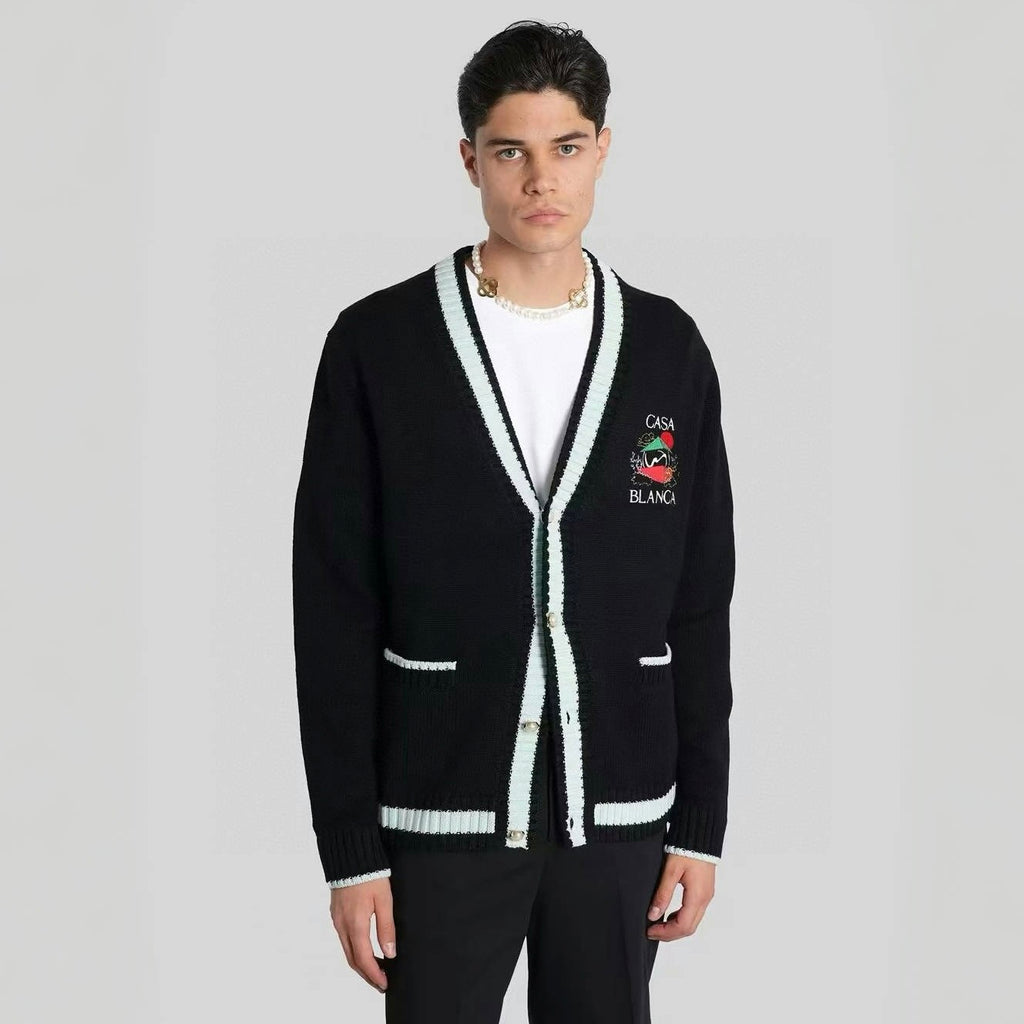 Casablanca Casa Mountain Temple Cardigan Men's And Women's Spring/autumn Fashion Casual Embroidered Badge V Neck Single Breasted Knitted Cardigan #78324