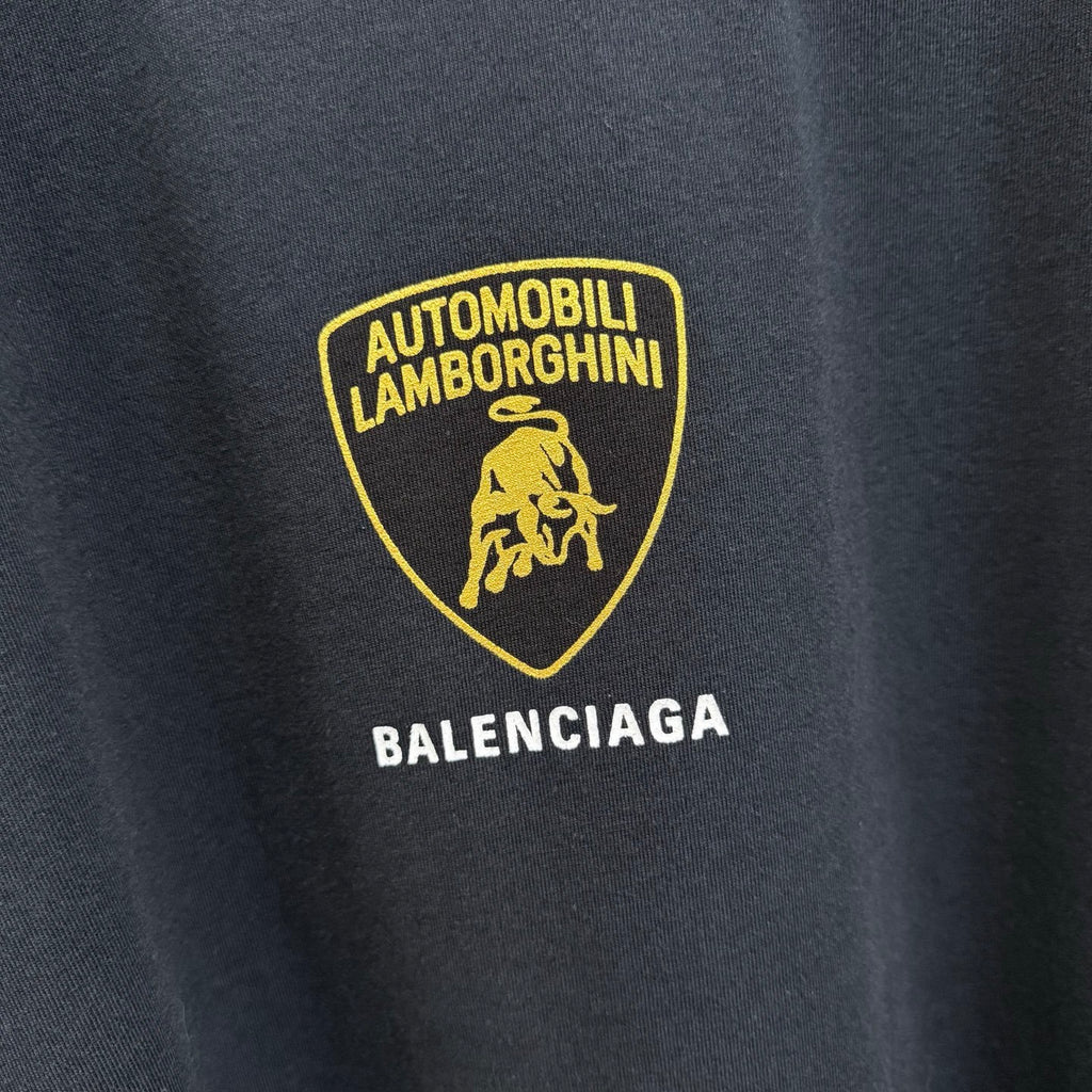 Balenciaga Lamborghini Men's Summer Solid Color Car Logo Print Round Neck Cotton Short Sleeve T-Shirt #77612