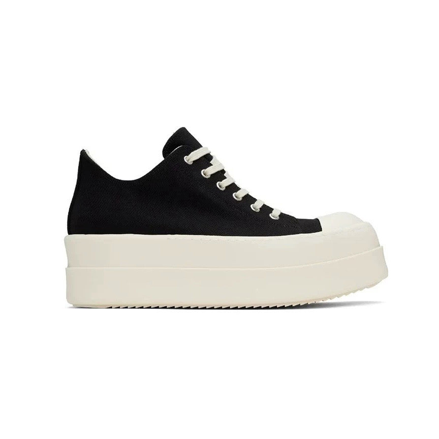 Rick Owens Men's And Women's Autumn/winter Round Toe Lace-up Fashion Cotton Canvas Thick Sole Low Top Shoes #78137