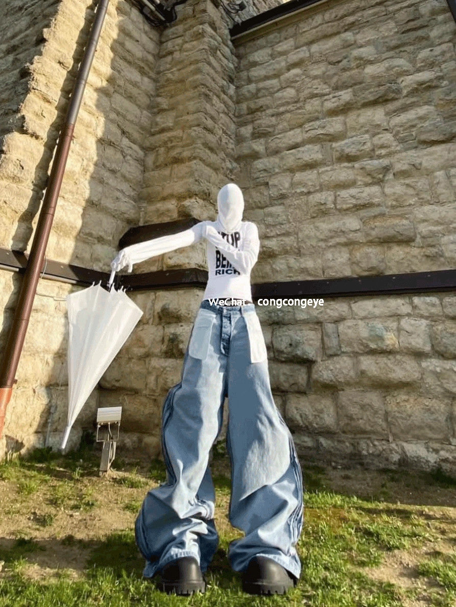 Vetements Men And Women With The Same Paragraph Fall And Winter Double-sided Wear Washed Blue Wide-legged Loose Flare Jeans Jeans High Street Trend Casual Straight Pants Ngvp #2458