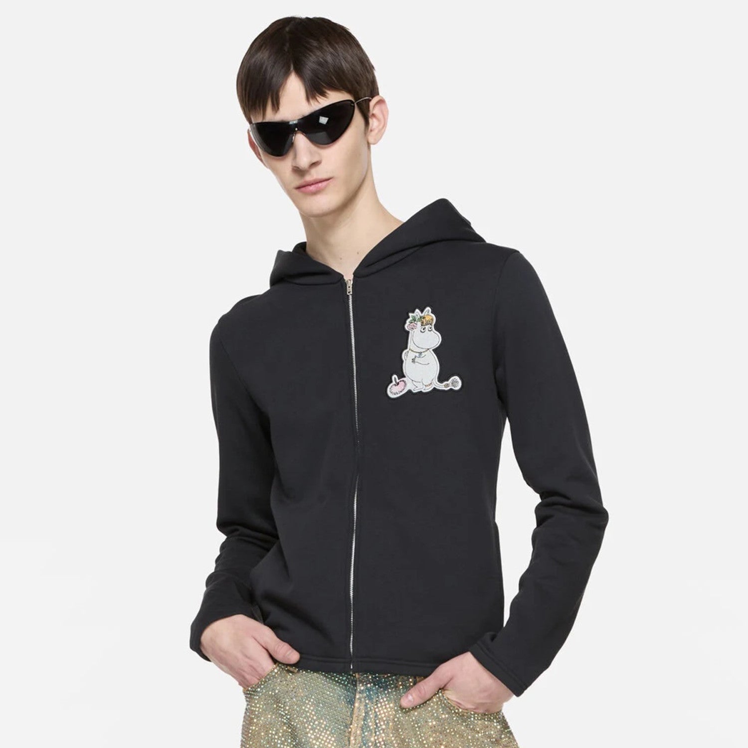 Acne Studios X Moomin Artist Tove Jansson Cartoon Print Fashion Trend Black Hooded Zipper Sweatshirt High Street Style Fall/winter Ngvp #2654