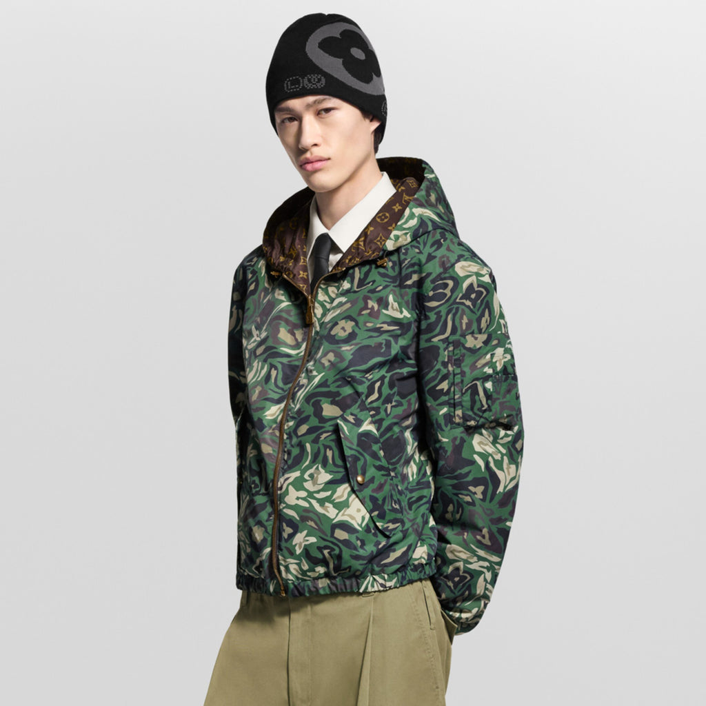 Louis Vuitton MONOGRAM Men's Spring/Fall Fashion Casual Hooded Zipper Camouflage Vintage Print Reversible Hooded Jacket Trench Coat Jacket #79491