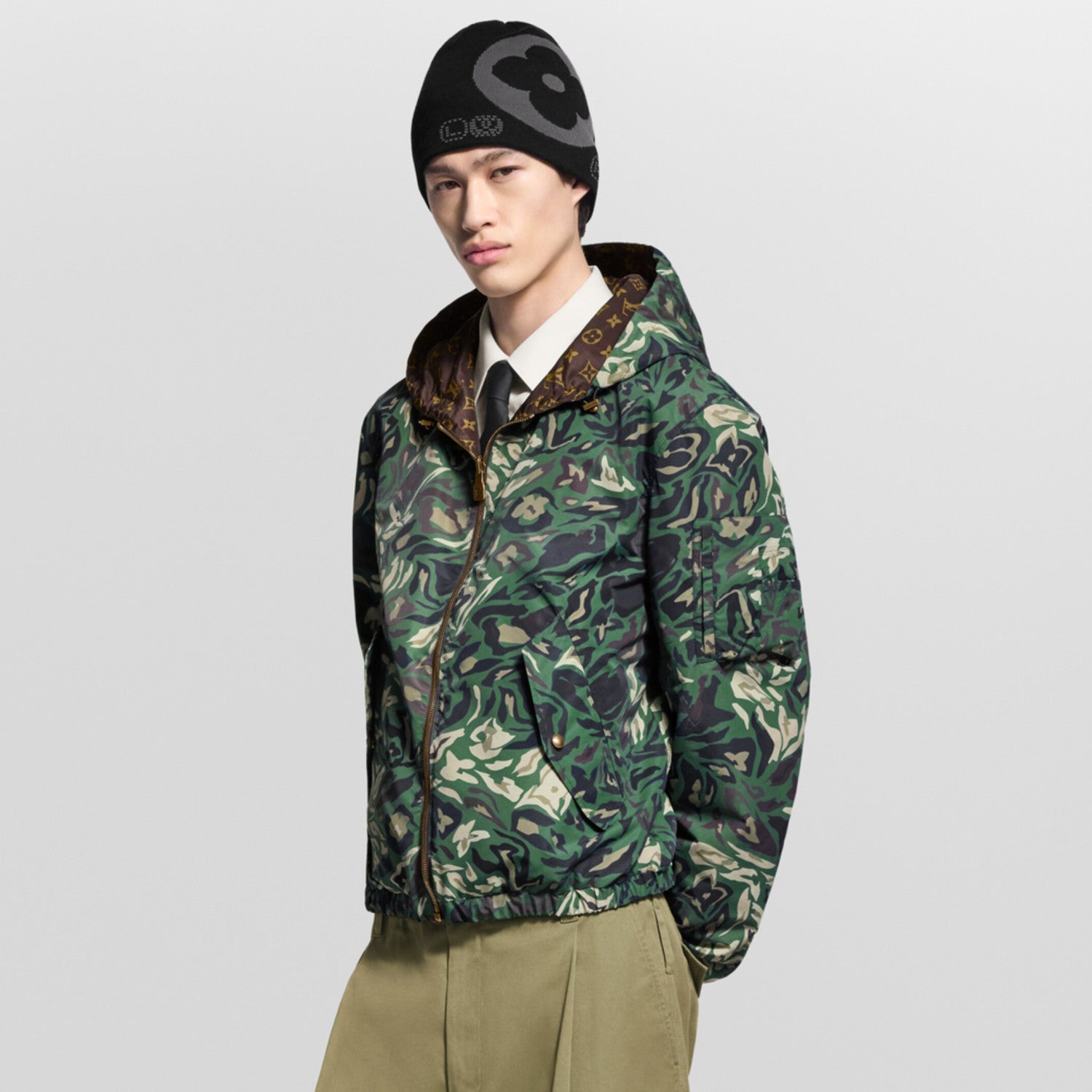 Louis Vuitton MONOGRAM Men's Spring/Fall Fashion Casual Hooded Zipper Camouflage Vintage Print Reversible Hooded Jacket Trench Coat Jacket #79491