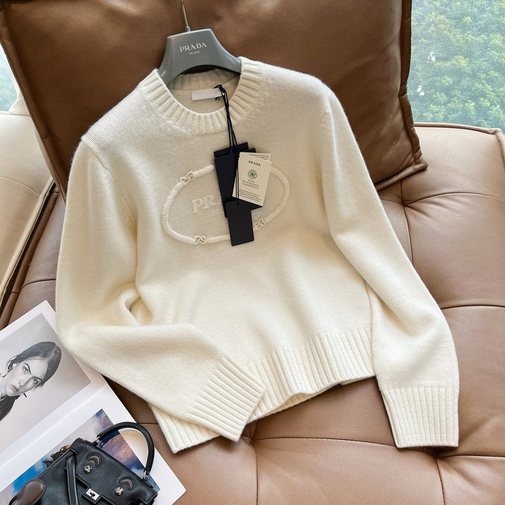 Prada Men's Spring and Autumn Solid Color Splicing Round Neck Embroidery Printed Logo Long Sleeve Sweater Pullover #98666