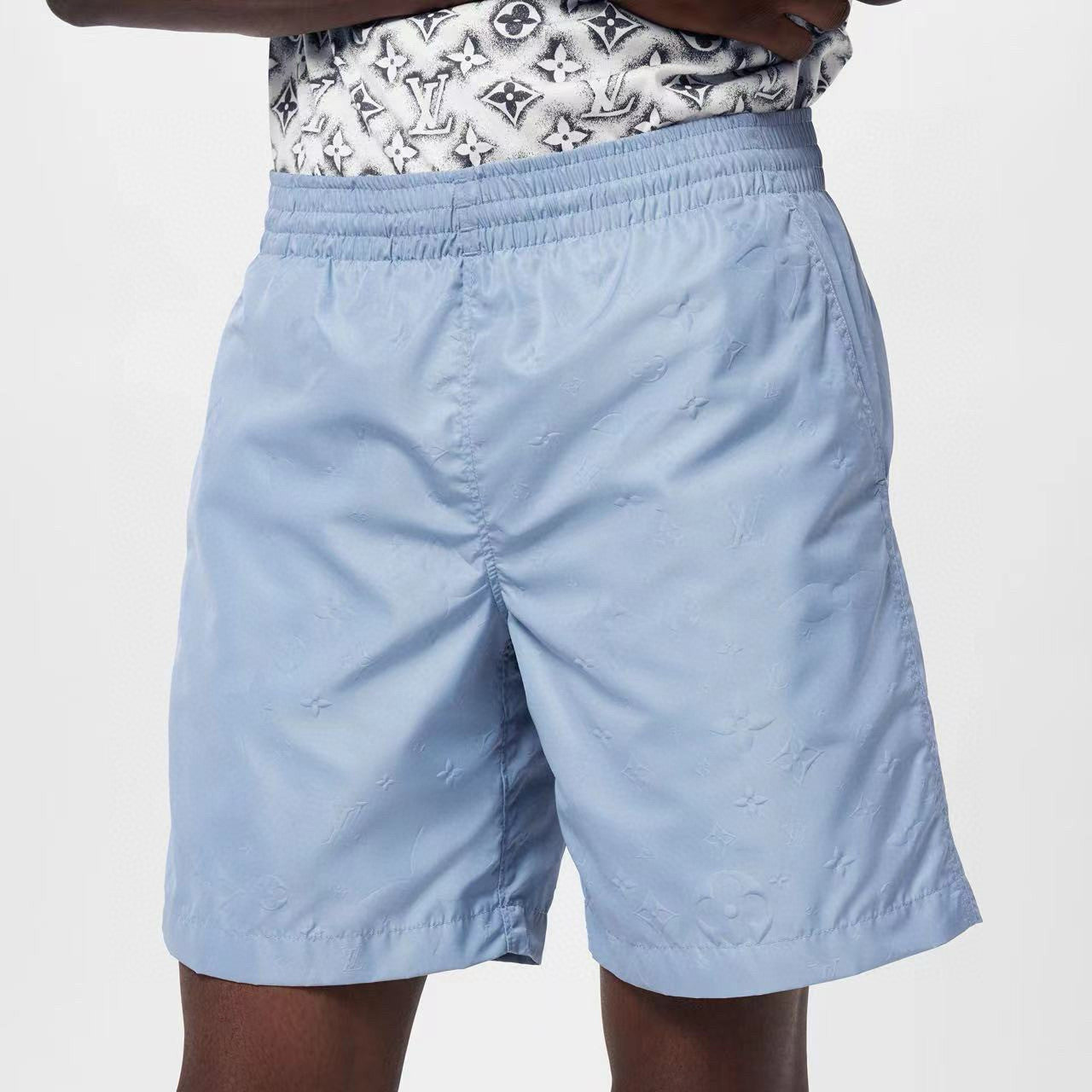 Louis Vuitton Men's Summer Solid Color Logo Full Print Drawstring Elastic Waist Casual Shorts Pants #98982