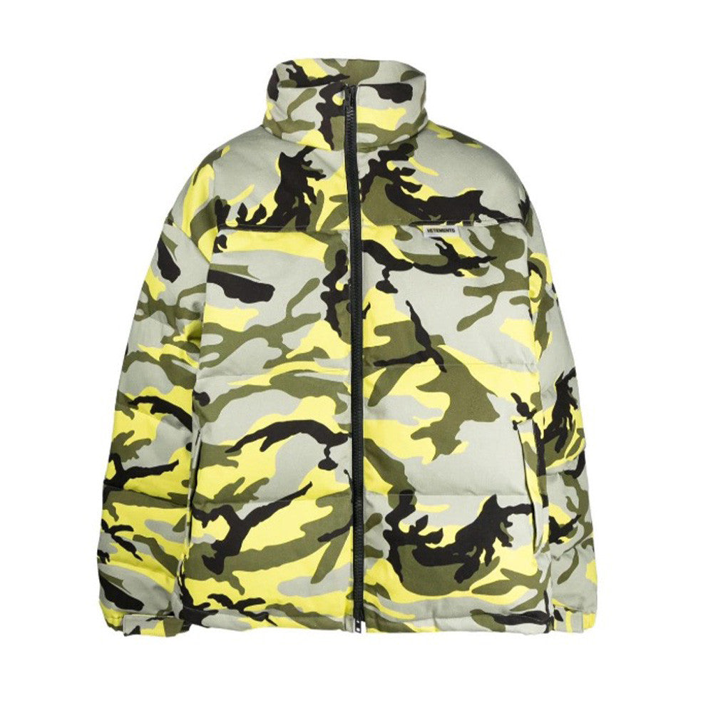 Vetements Men's Winter Standing Collar Zipper Long Sleeve Fitted Drop Shoulder Camouflage Puffer Down Jacket Ngvp #7734