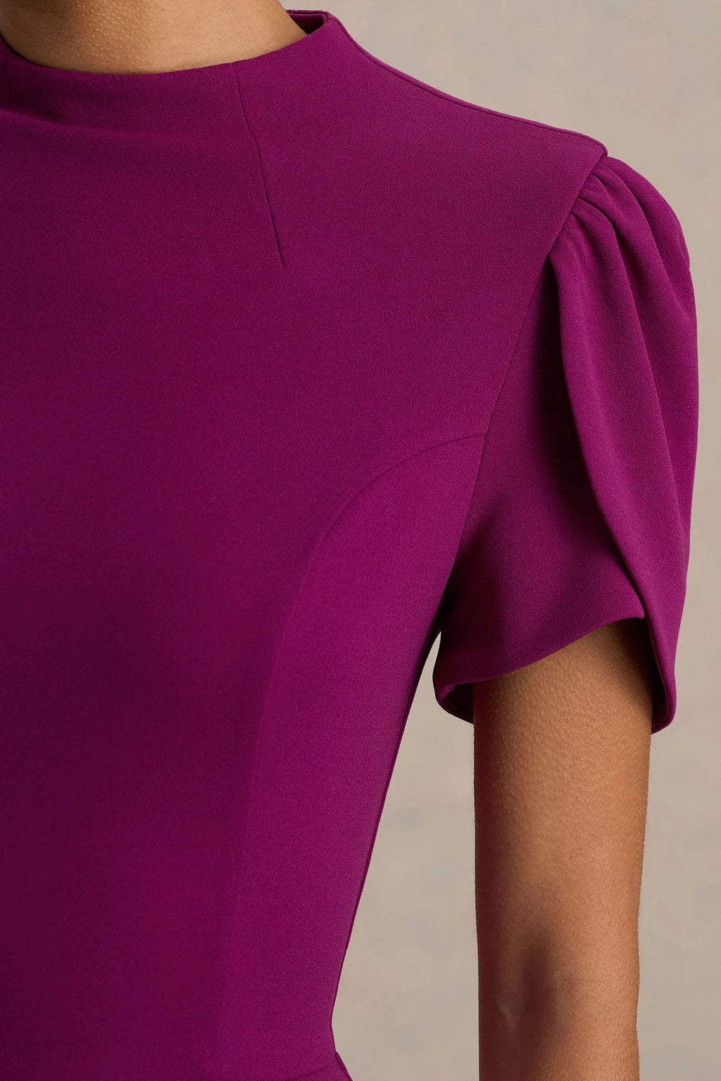 Vicky | Mulberry High Neck Midi Dress With Puff Sleeves