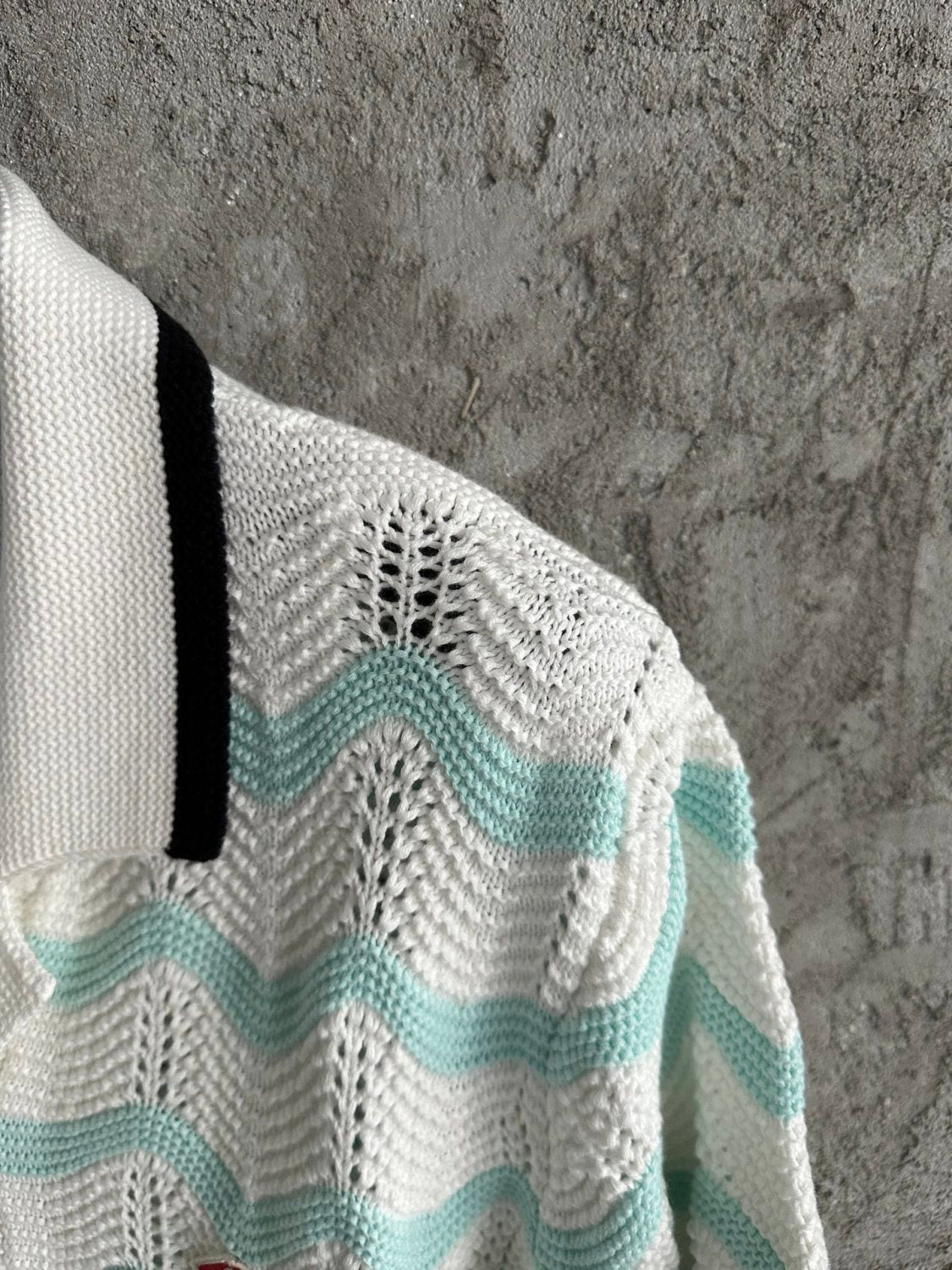 Casablanca Men's Summer Fashion Casual Knit Arch Wave Pattern Woven Pure Cotton Single Breasted Collar Shirt Waist Elastic Short Pants Suit Set #78349