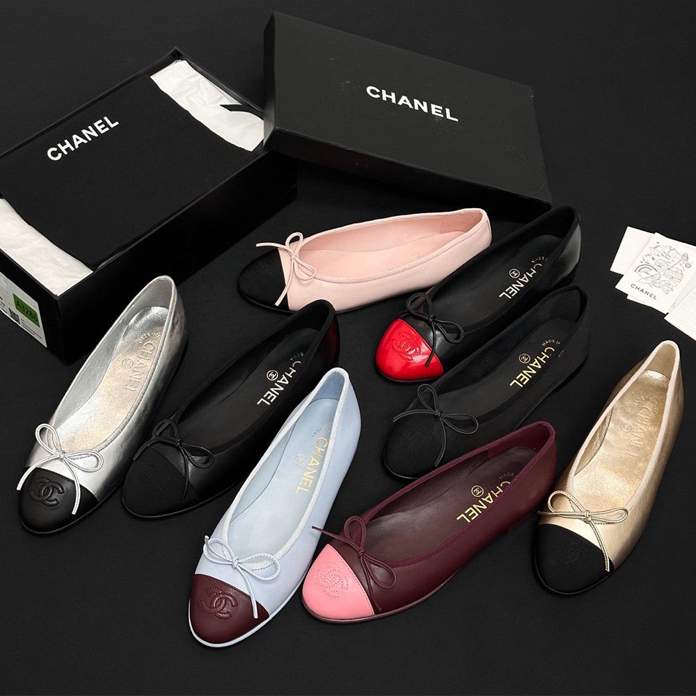 CHANEL Ballet Flats Lambskin Burgundy Pink #387089