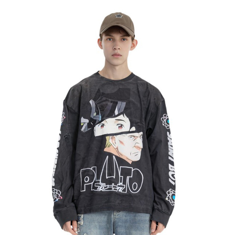 Saint Michael Men's Spring. Autumn And Winter High Street Letter Printed Round Neck Cotton Loose Pullover Long Sleeve Black Sweatshirt Ngvp #9471