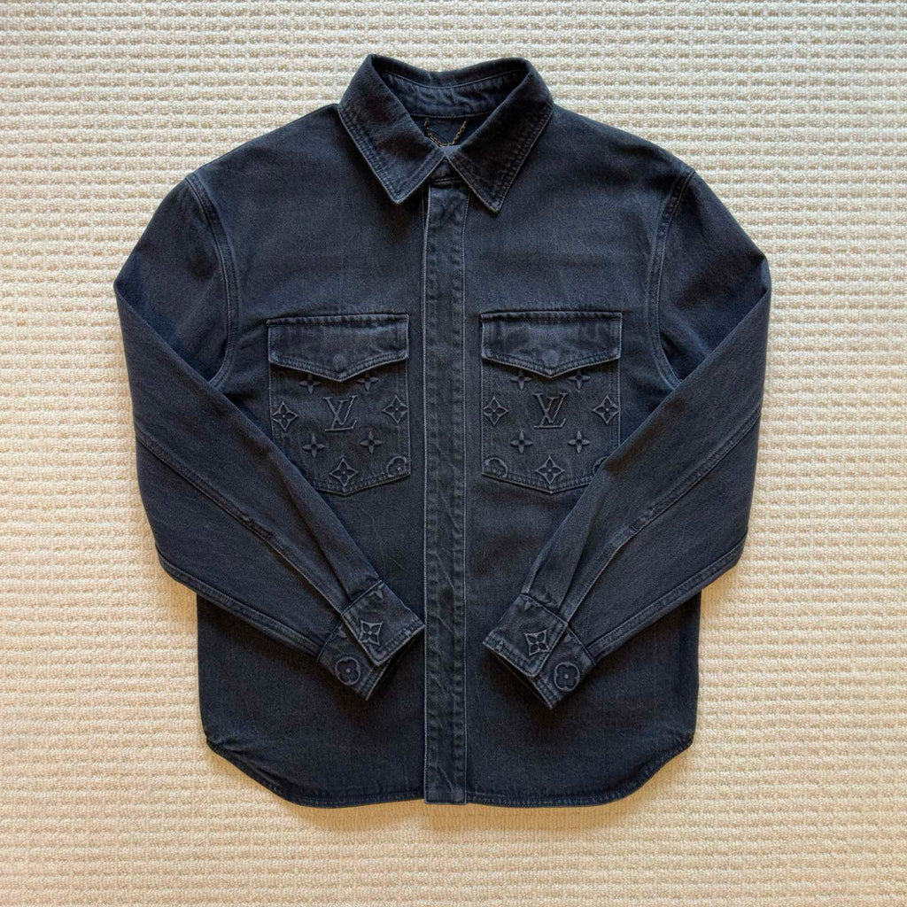 Louis Vuitton Men's Spring/autumn Fashion Casual Lapel Single Breasted Embossed Washed Denim Jacket #78387