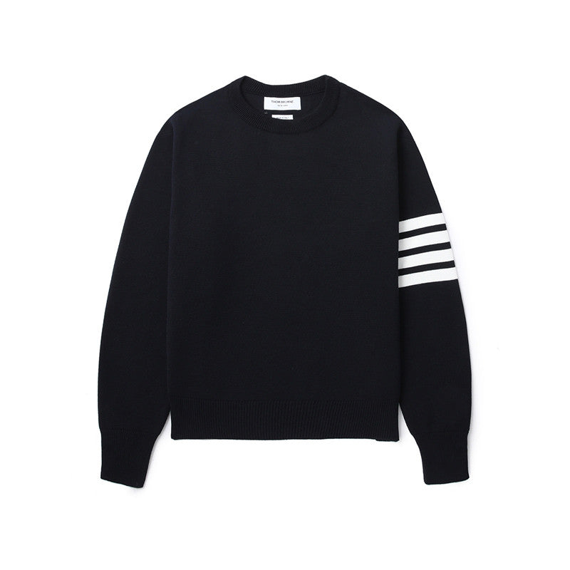 Thom Browne Men's Spring. Autumn And Winter Round Neck Solid Color Cotton Striped Long Sleeve Pullover Knitted Sweater Ngvp #1944