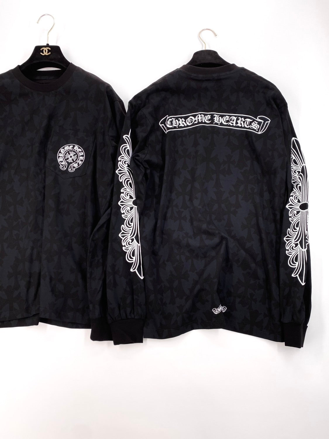 Chrome Hearts Men's Summer Black Logo Print Round Neck Straight Long Sleeve T-Shirt #99845