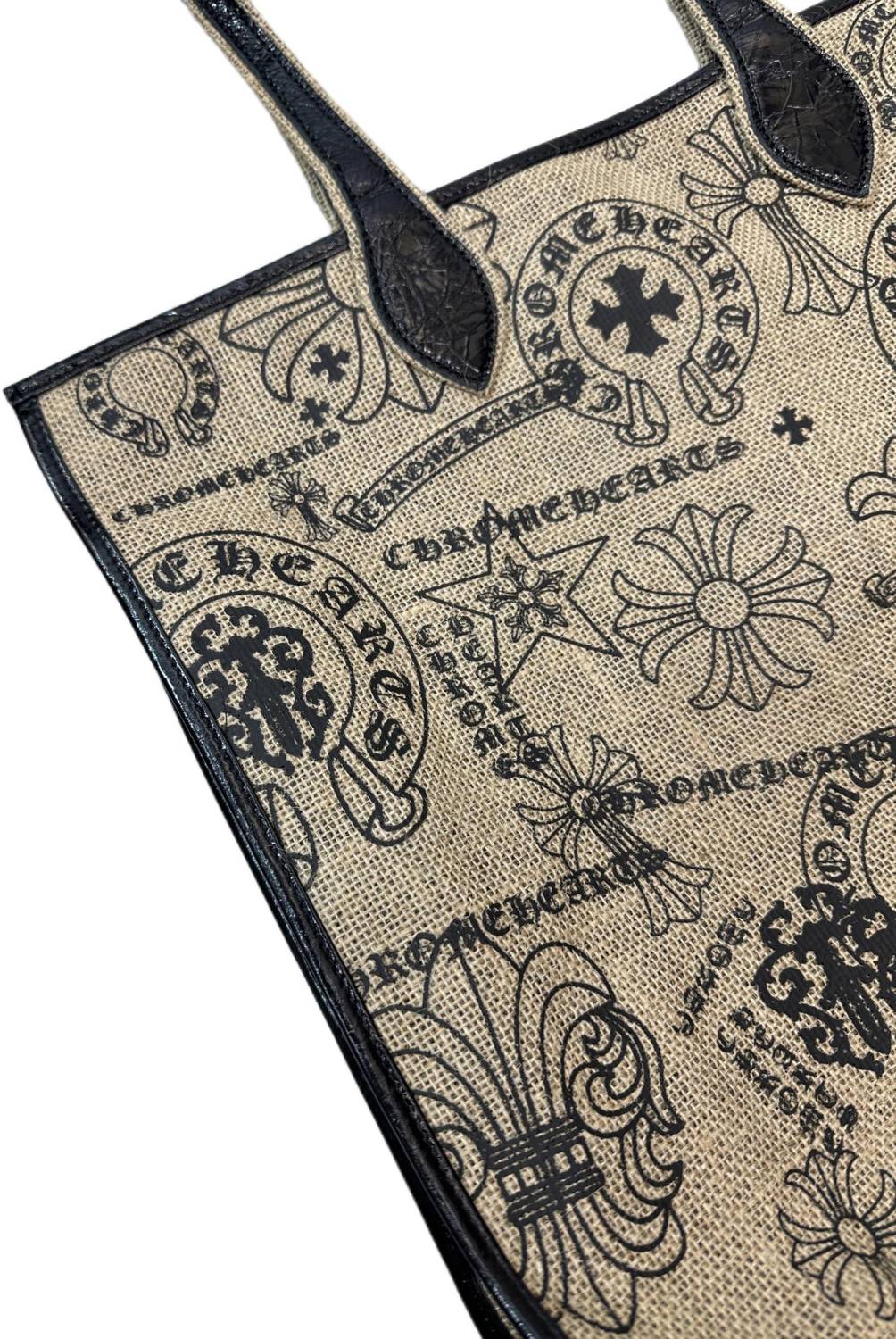 Chrome Hearts Women's All-Over Pattern Printed Straw and Leather Shopping Bag Tote Bags Handbag #77937