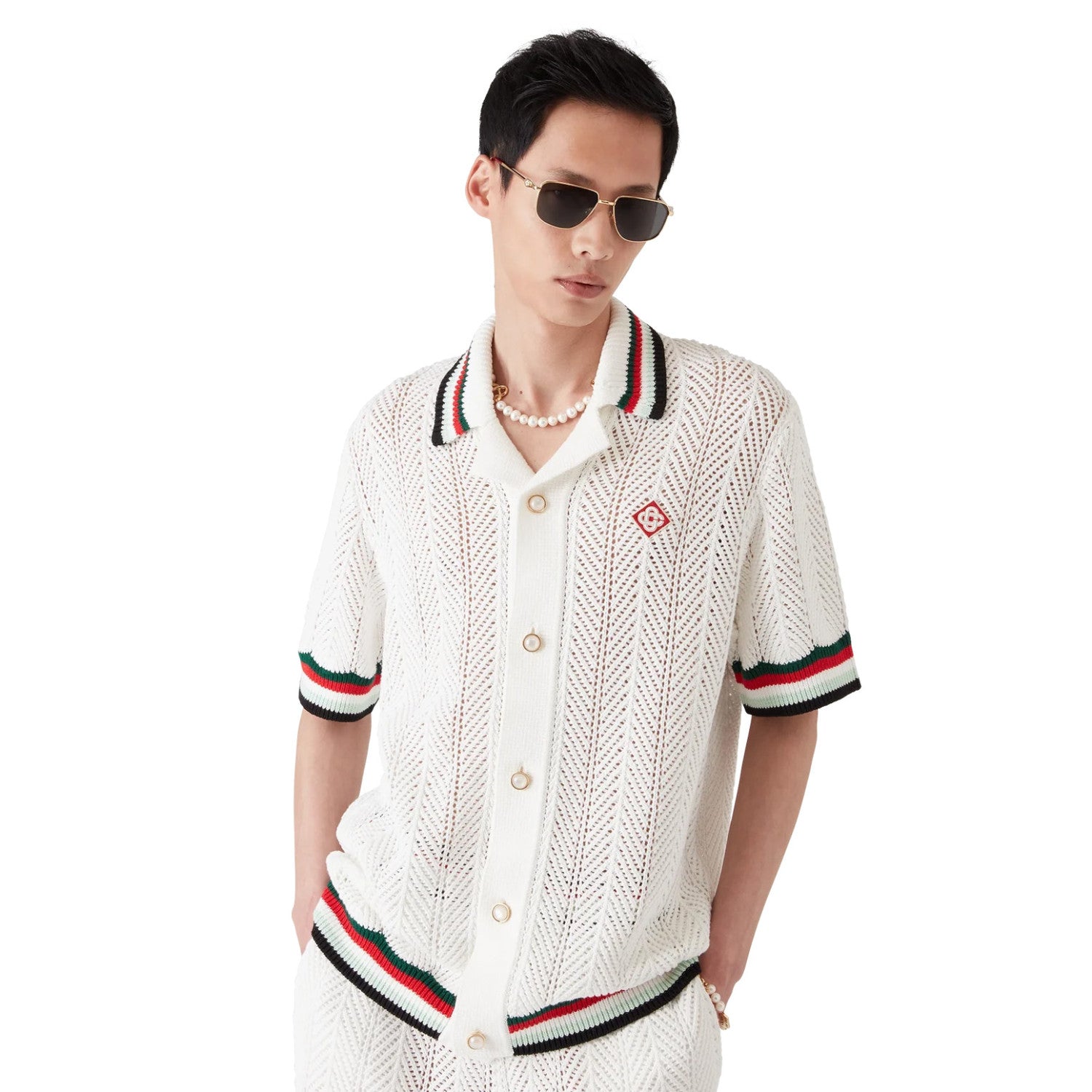Casablanca Men's Summer Casual Solid Color Cotton Cloud Embroidery Knitted Sweater Shirt Logo Embroidery Striped Short Sleeve Shorts Set #78234