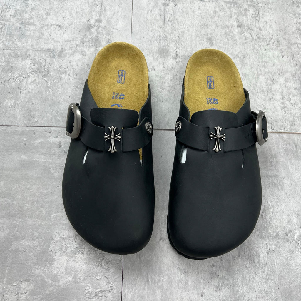 Chrome Hearts x Birkenstock Men's And Women's Spring Summer Round Toe Buckle Slippers Vacation Fashion Trend Cross Logo Sandals Shoes #81377