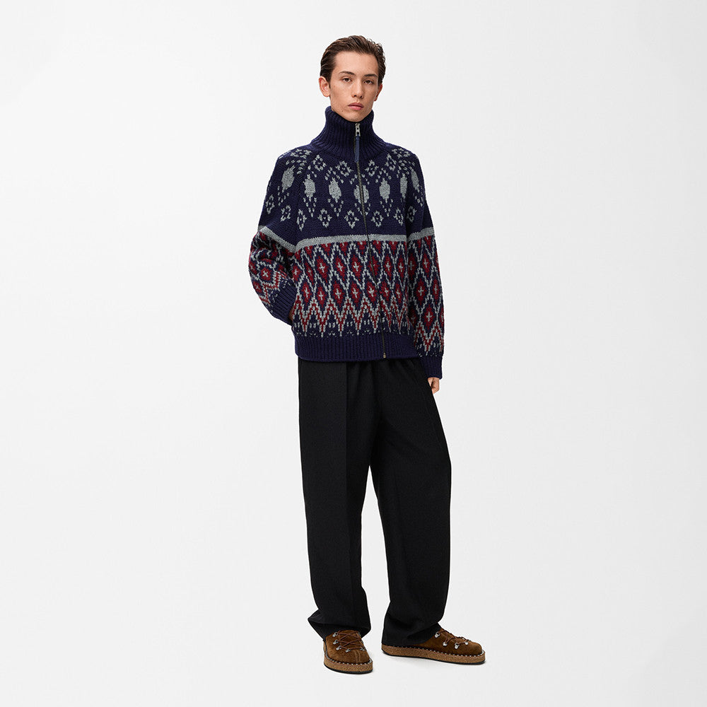 LOEWE Zip-up cardigan wool Blue #335456