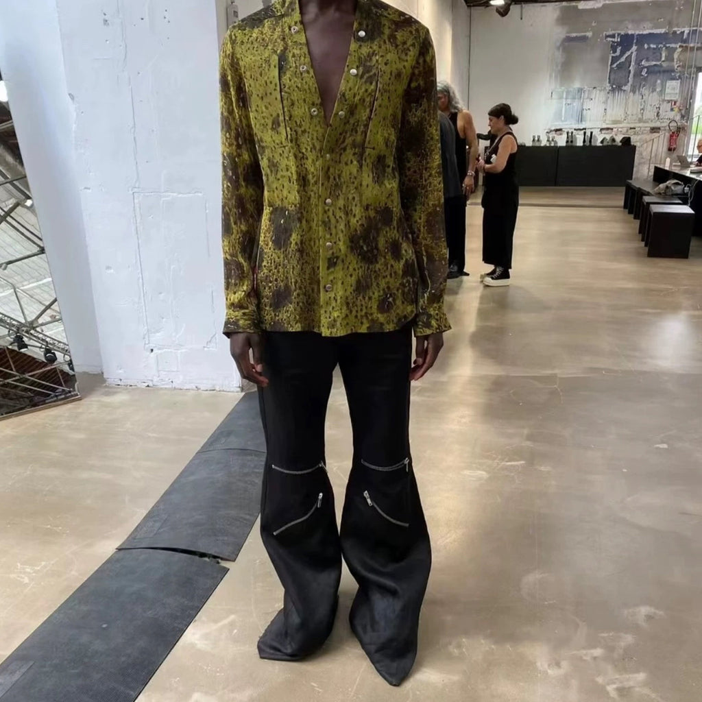 Rick Owens Men's Dark Style Trend Zipper God Pants Skinny Leg Long Flared Trousers Trendy High Street Men's Clothing Ngvp #1994