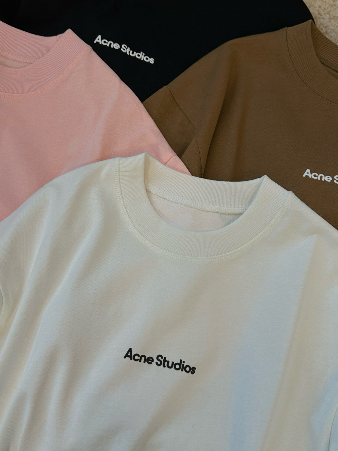 Acne Studios Men's Summer Solid Color Round Neck Pullover Loose Plain Knit Drop Shoulder Letter Short Sleeve T-Shirt #98369
