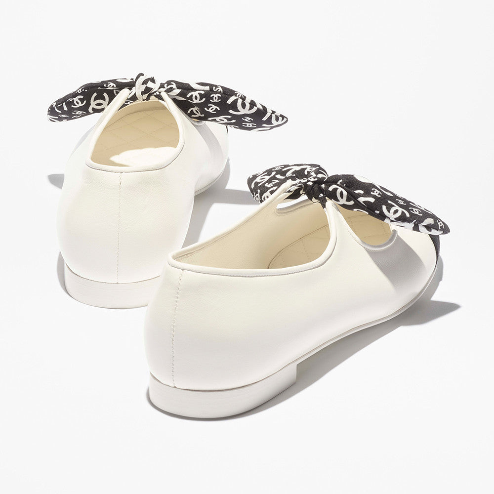 Chanel Mary Janes Lambskin Silk Grosgrain White Black #334248
