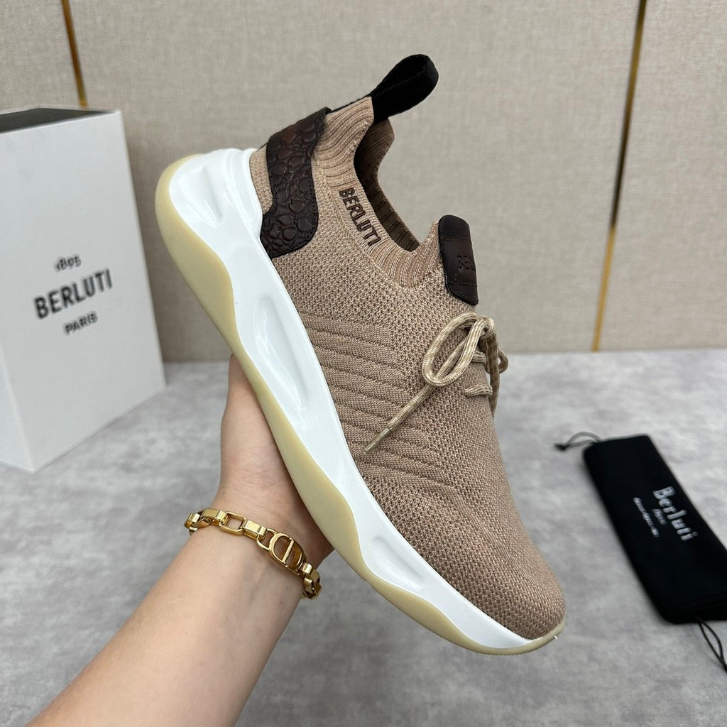 Berluti Shadow Men's Spring/Fall Fashion Casual Round Toe Lace-Up Flat Low Top Flyknit Sneakers Shoes #79358