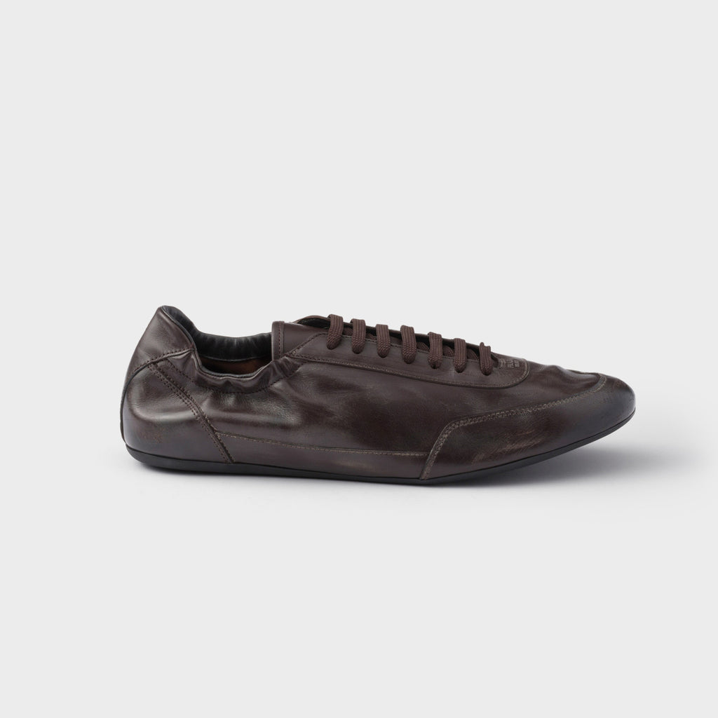 Prada Men's And Women's Spring/fall Fashion Classic Round Toe Lace Up Solid Color Leather Low Top Flat Sneakers Shoes #79215