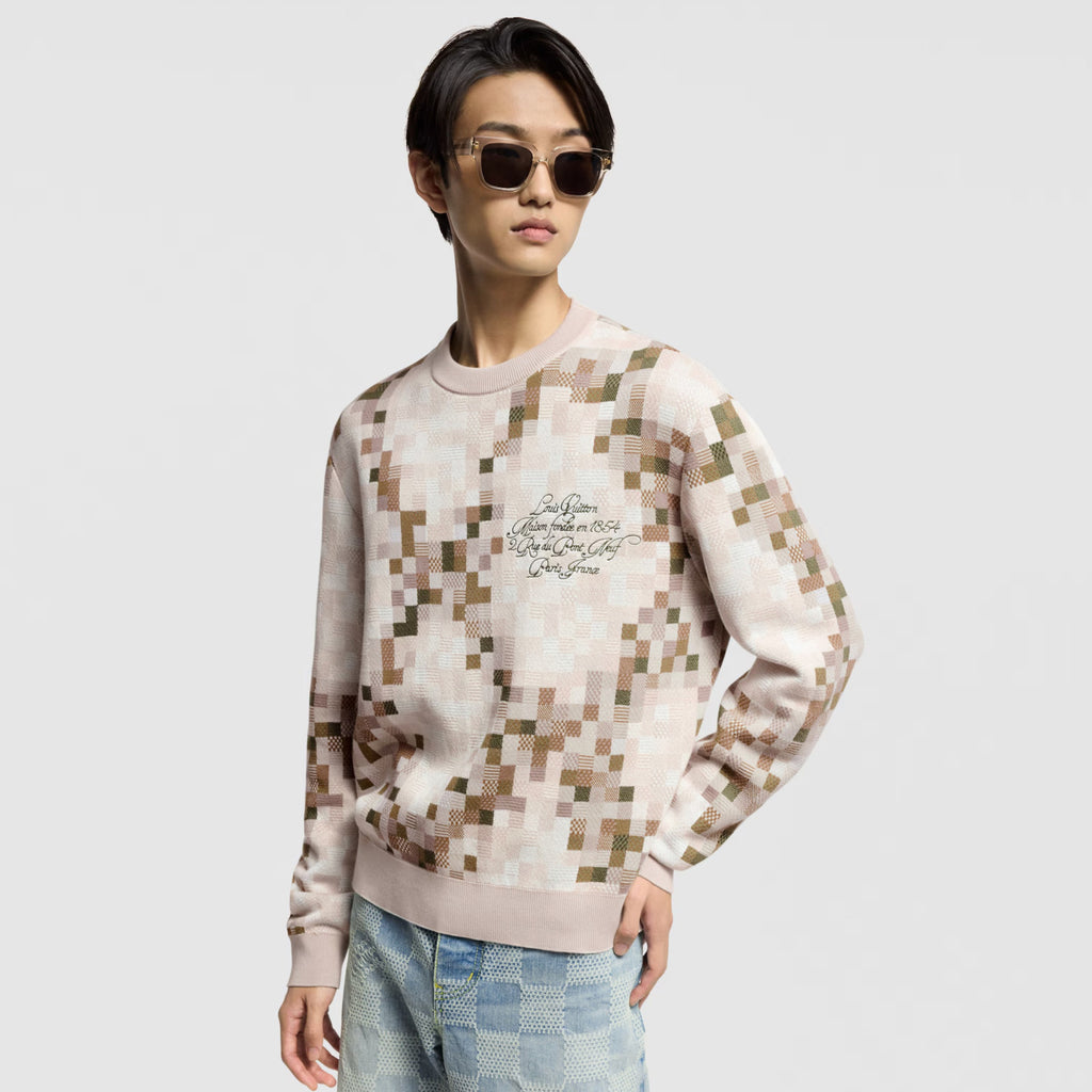 Louis Vuitton Men's Spring and Autumn Square Printed Round Neck Cotton Long Sleeve Pullover Sweater #75451