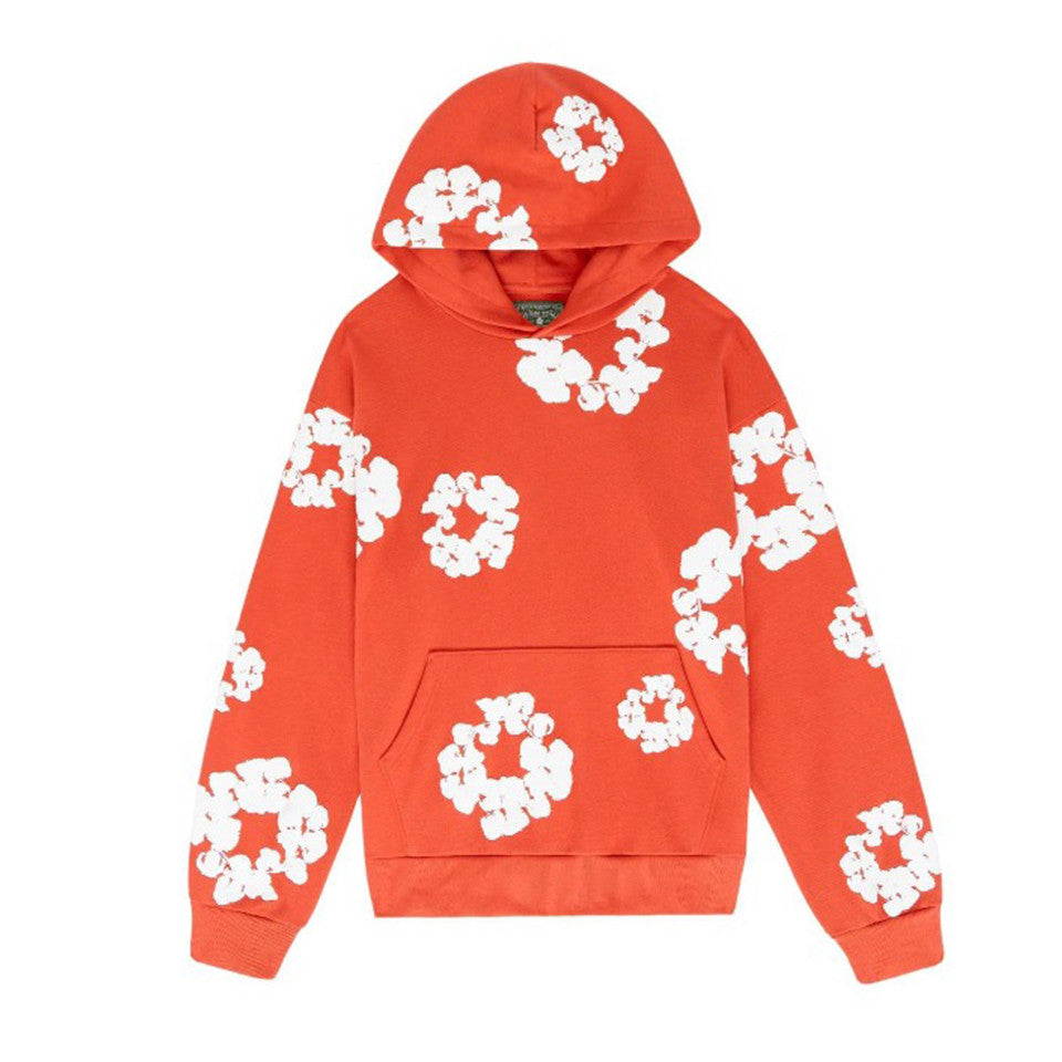 Denim Tears Men's Women's Spring & Autumn Floral Print Pocket Long Sleeve Solid Color Fit Cotton Hooded Sweatshirt Ngvp #8853
