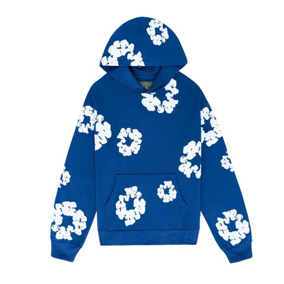 Denim Tears Men's Women's Spring & Autumn Floral Print Pocket Long Sleeve Solid Color Fit Cotton Hooded Sweatshirt Ngvp #8853