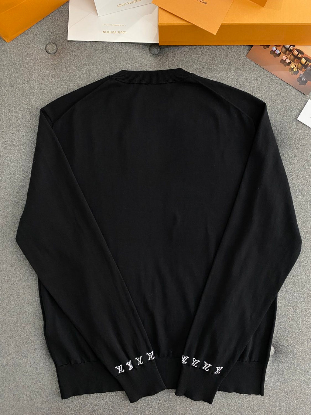 Louis Vuitton Men's Spring And Fall Logo Printed Crew Neck Black Cotton Long Sleeve Fitted Sweater #71473