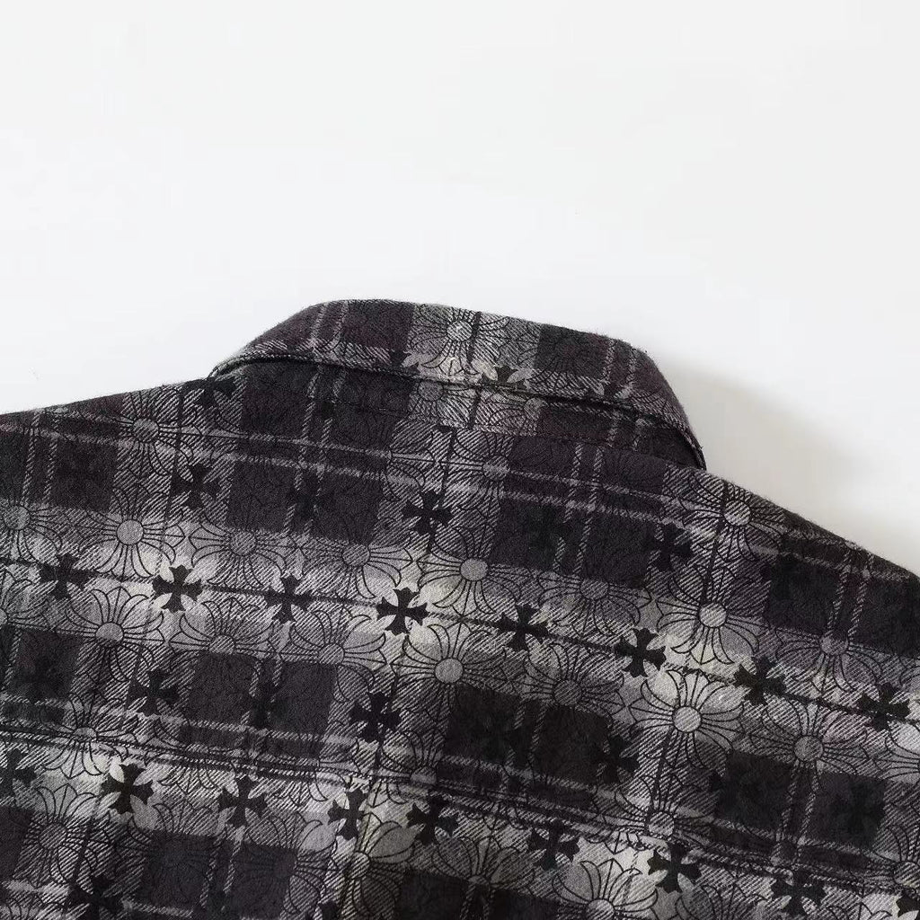 Chrome Hearts Men's And Women's Spring/Summer Fashion Casual Collared Single Breasted Logo Checkered Jacquard Woven Shirt #78259