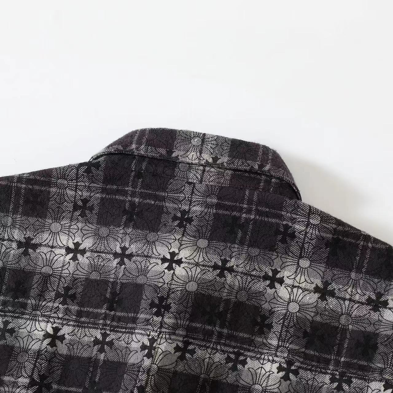 Chrome Hearts Men's And Women's Spring/Summer Fashion Casual Collared Single Breasted Logo Checkered Jacquard Woven Shirt #78259